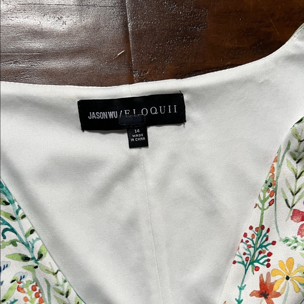 Jason Wu X Eloquii White Floral Wrap-Style Midi Dress w/ Multicolor Blooms sz 14 - Picture 4 of 10